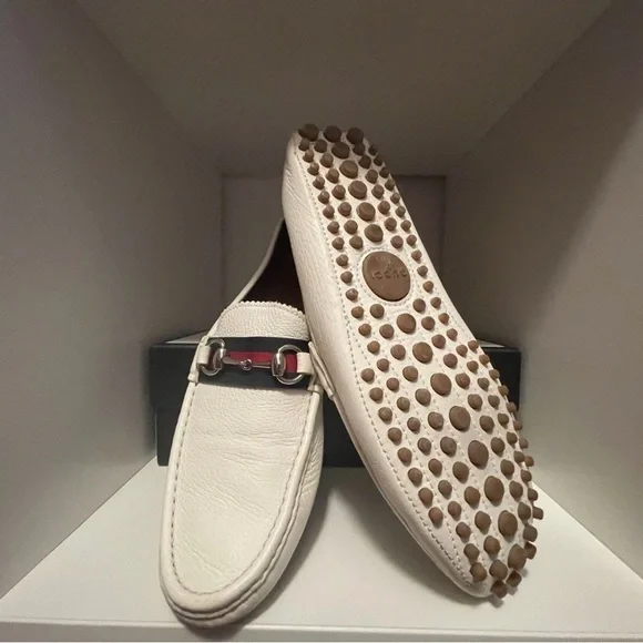 Gucci White Leather Horsebit Loafers with Red and Green Web 8.5 - Picture 7 of 7